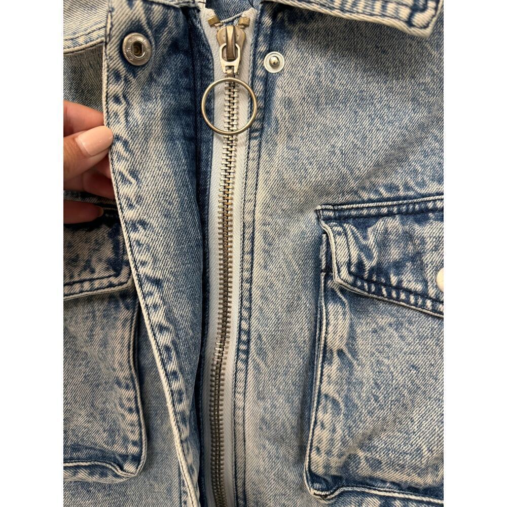 Avec Les Filles Acid Wash Denim Utility Jacket Size Medium Safari Style - Picture 8 of 10